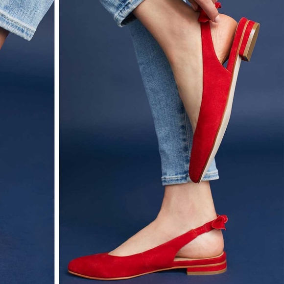 Anthropologie Bow-tied Slingback Flats in Red - Picture 2 of 7